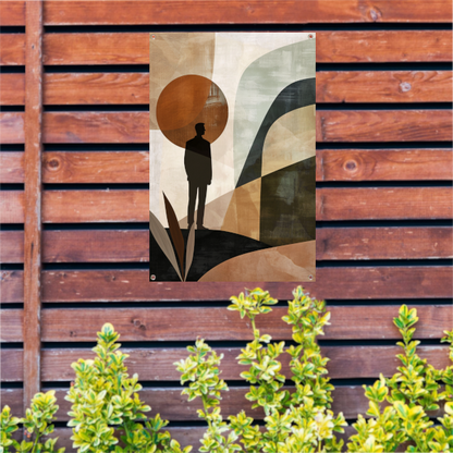 Gestileerde man tegen geometrische pastel achtergrond tuinposter