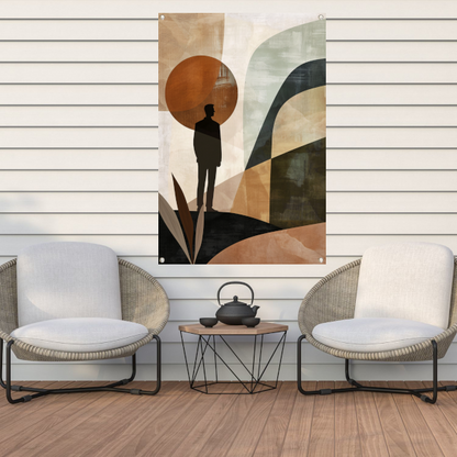 Gestileerde man tegen geometrische pastel achtergrond tuinposter