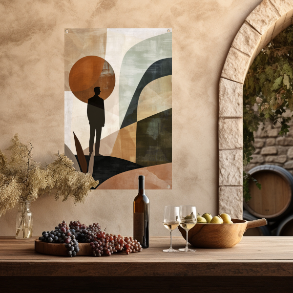 Gestileerde man tegen geometrische pastel achtergrond tuinposter