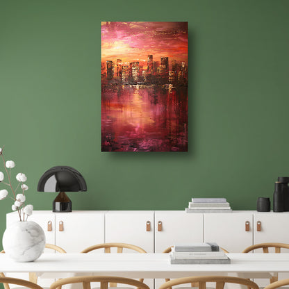 Abstracte skyline bij kleurrijke zonsondergang acrylglas