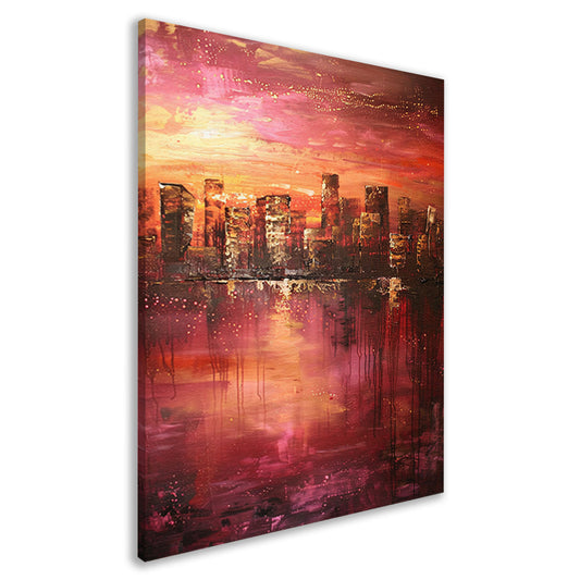 Abstracte skyline bij kleurrijke zonsondergang canvas