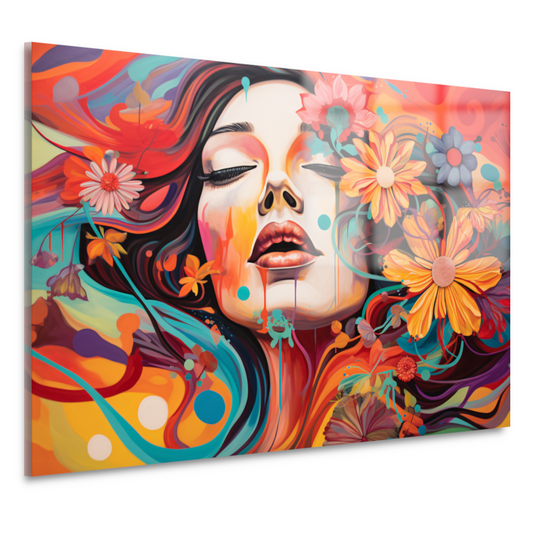 Vrouw Gevangen in Bloemenzee van Kleur acrylglas