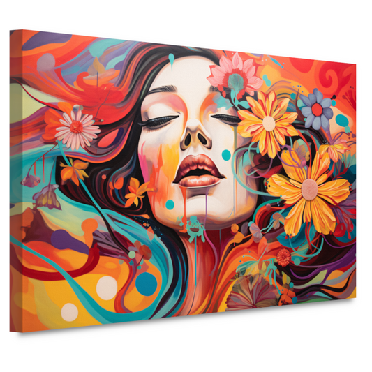 Vrouw Gevangen in Bloemenzee van Kleur canvas