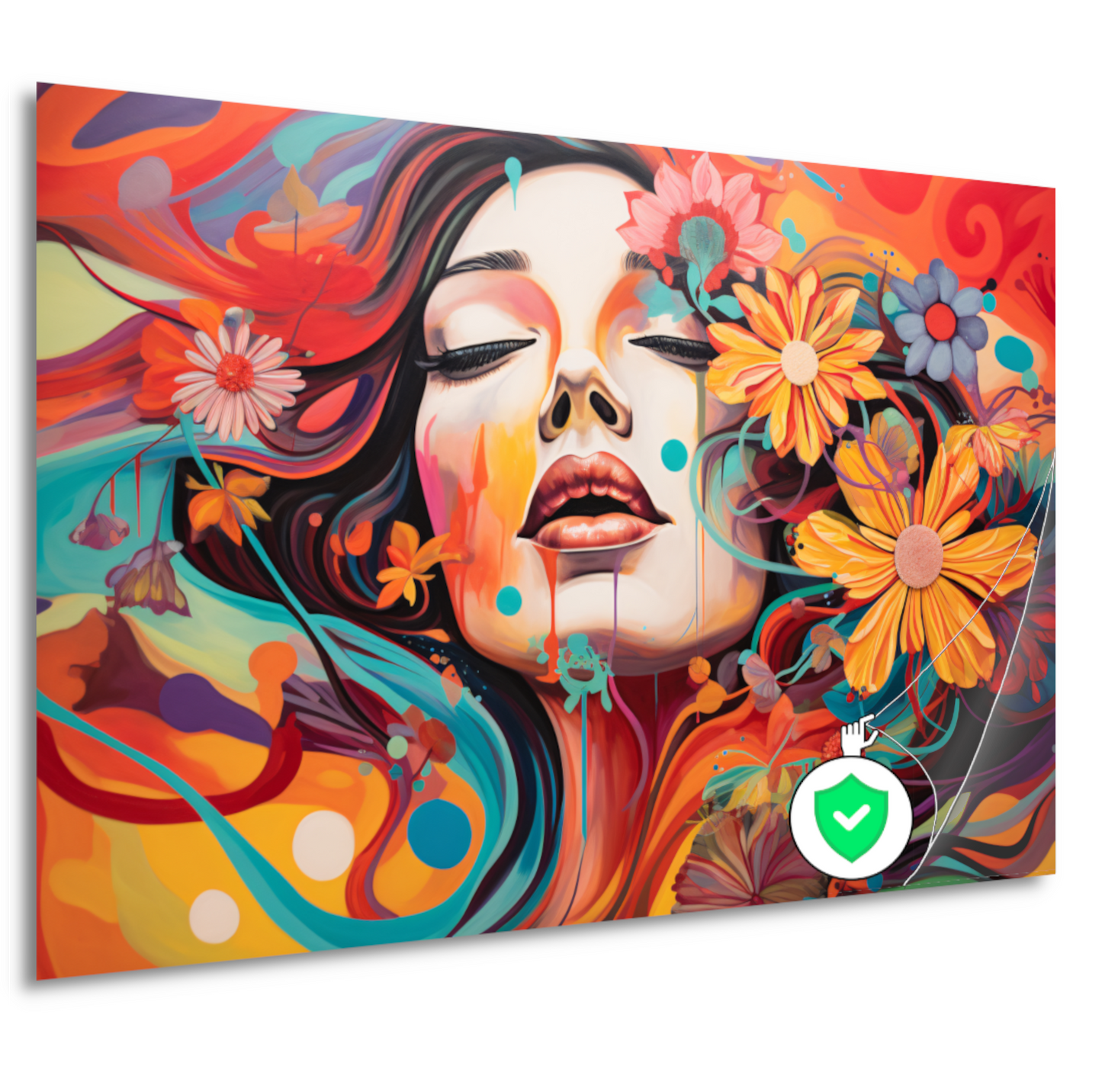 Vrouw Gevangen in Bloemenzee van Kleur poster