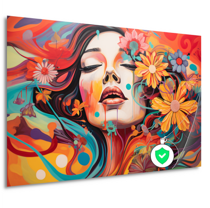 Vrouw Gevangen in Bloemenzee van Kleur poster