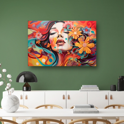 Vrouw Gevangen in Bloemenzee van Kleur canvas