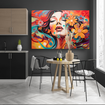 Vrouw Gevangen in Bloemenzee van Kleur canvas