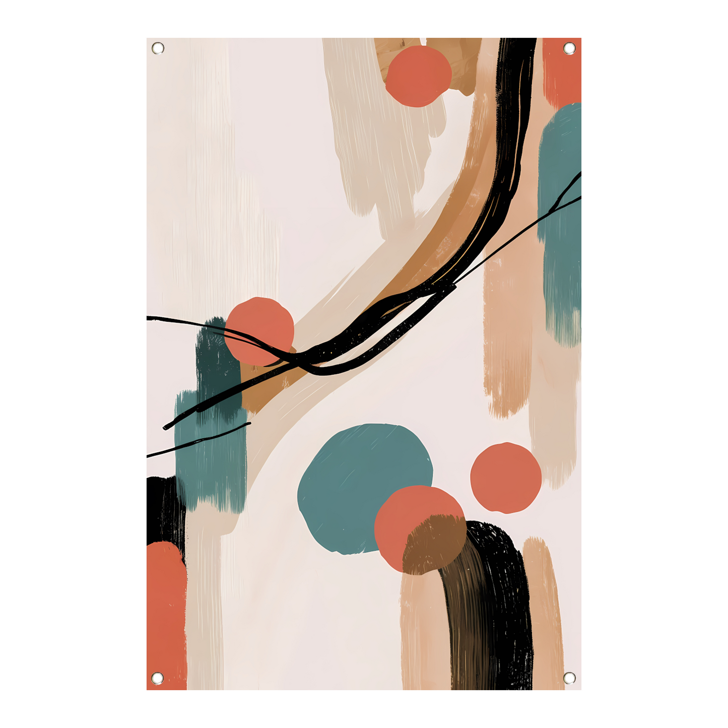 Abstract Japandi stijl schilderij met kleuren tuinposter