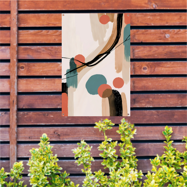 Abstract Japandi stijl schilderij met kleuren tuinposter