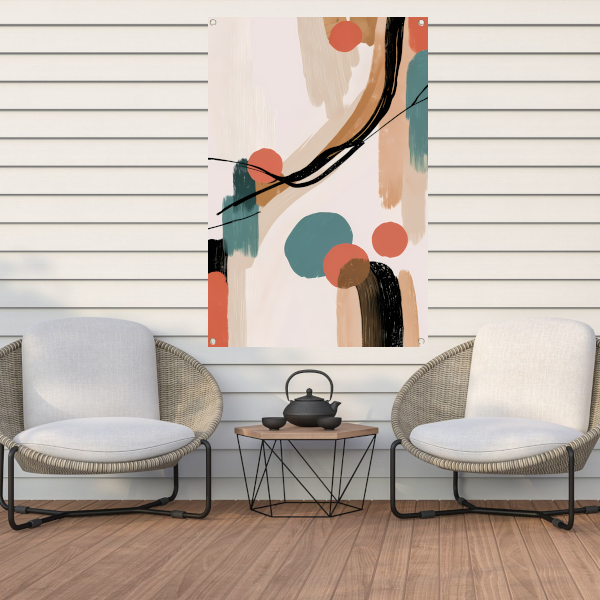Abstract Japandi stijl schilderij met kleuren tuinposter