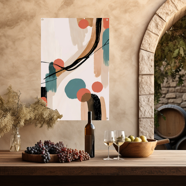 Abstract Japandi stijl schilderij met kleuren tuinposter