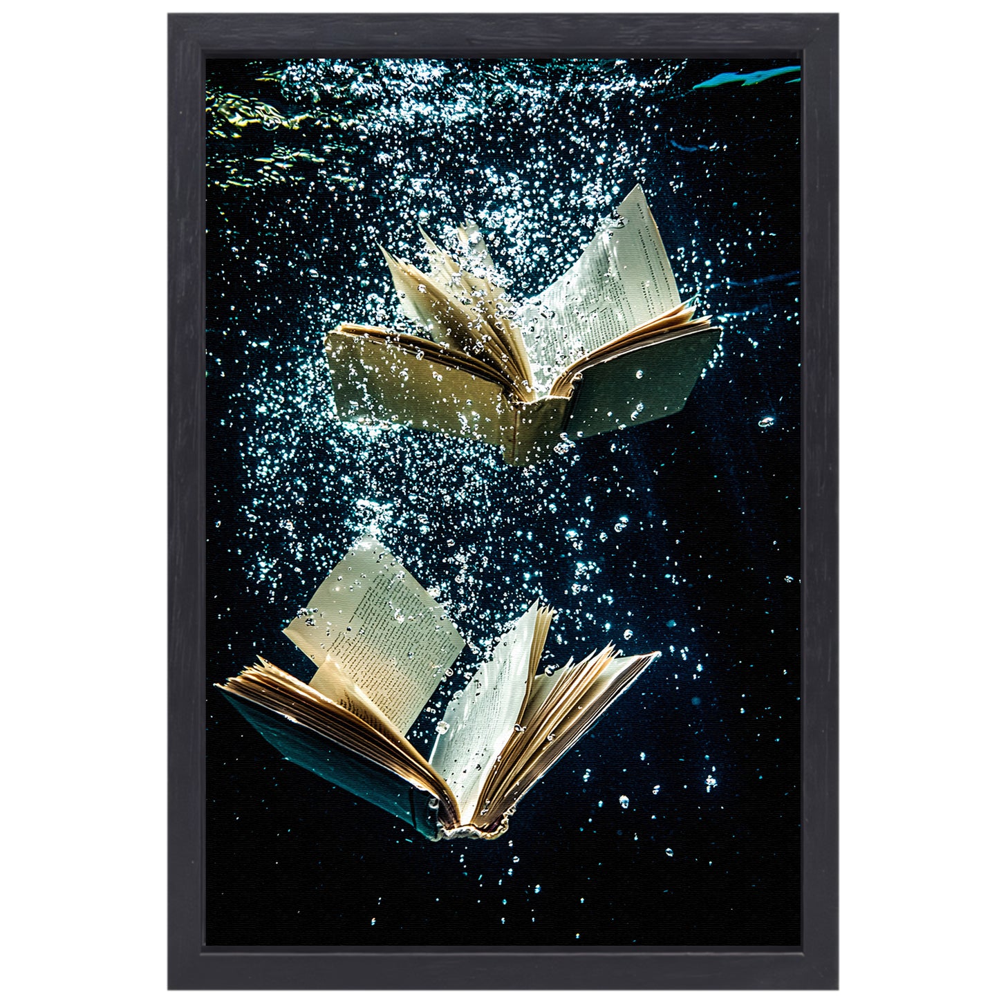 Dromerige boeken onder water canvas met baklijst staand
