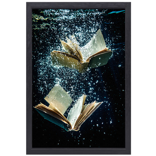 Dromerige boeken onder water canvas met baklijst staand