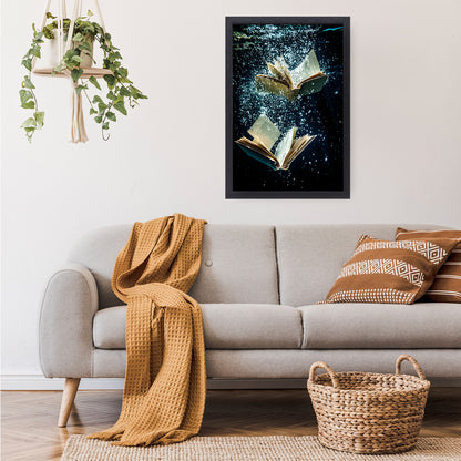 Dromerige boeken onder water canvas met baklijst staand