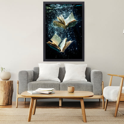 Dromerige boeken onder water canvas met baklijst staand