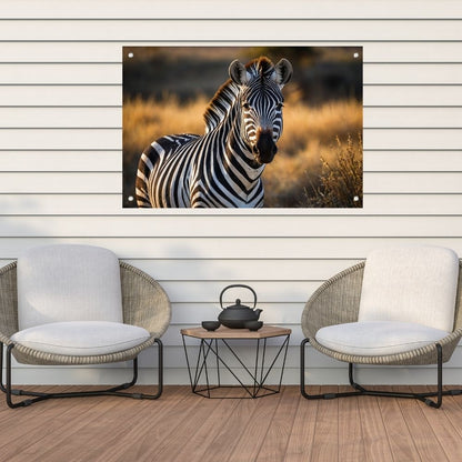 Zebra in natuurlijke omgeving bij zonsondergang tuinposter