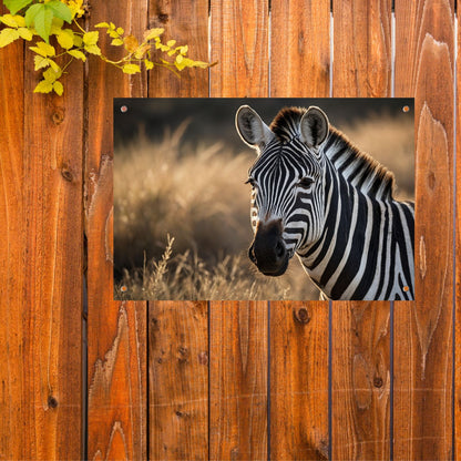 Zebra bij zonsondergang in het wild tuinposter