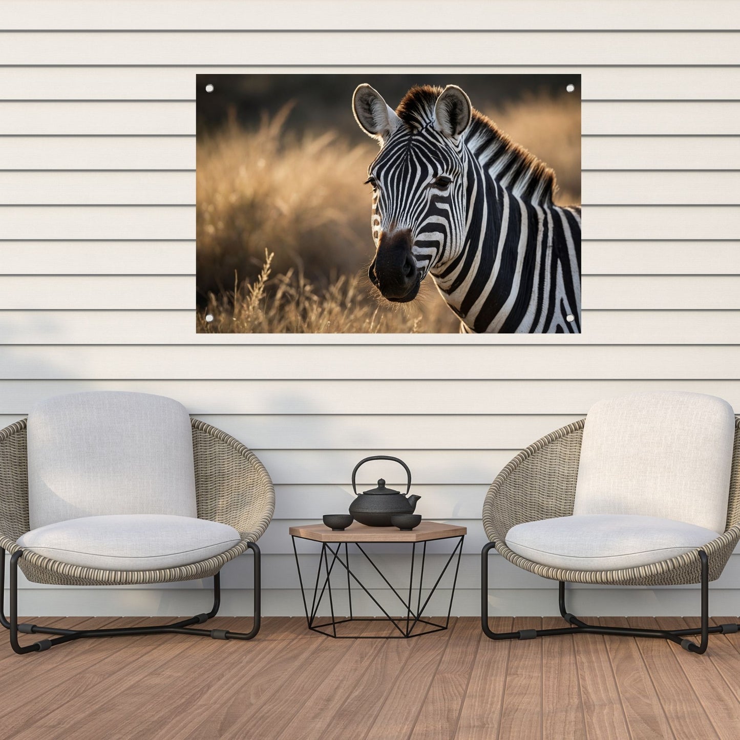 Zebra bij zonsondergang in het wild tuinposter