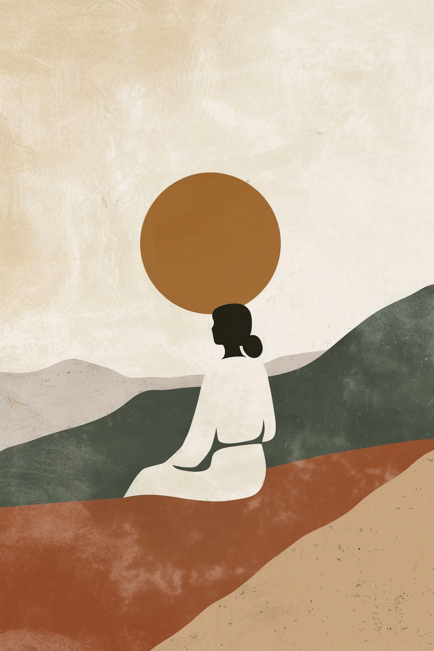 Contemplatieve vrouw in minimalistisch landschap canvas