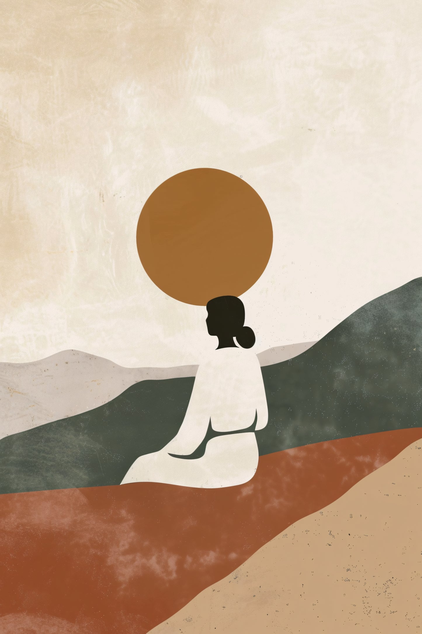 Contemplatieve vrouw in minimalistisch landschap canvas