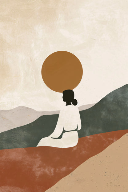 Contemplatieve vrouw in minimalistisch landschap canvas