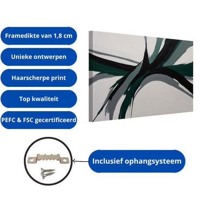 Abstract minimalistisch kunstwerk met kleurrijke vogel canvas met baklijst